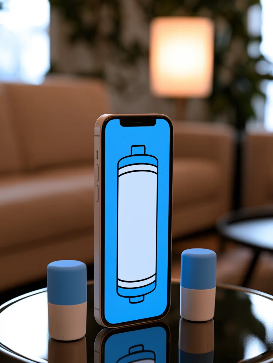 A handset on a table showing a single full-screen status graphic